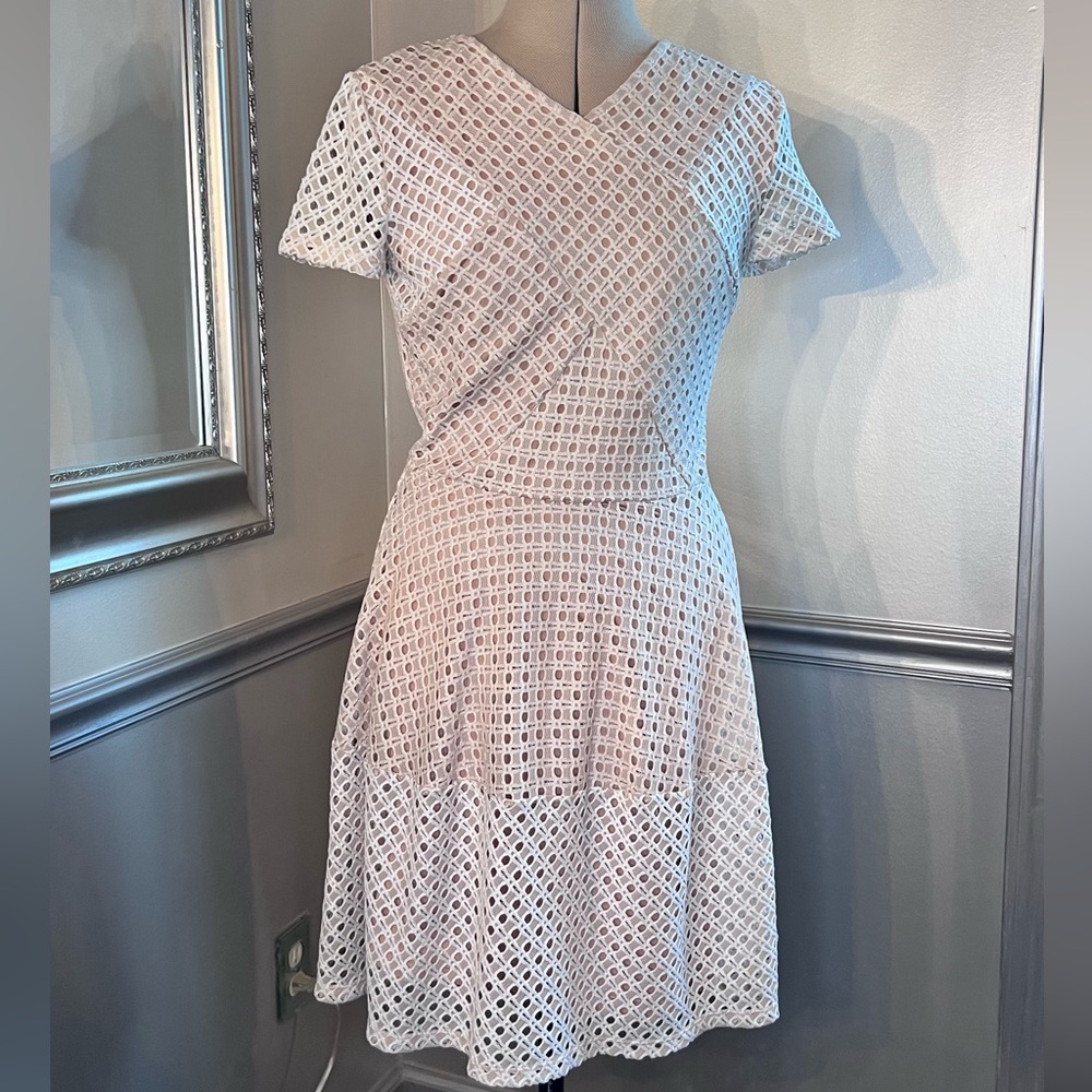 BCBGMaxAzria White Eyelet Lace Midi Dress